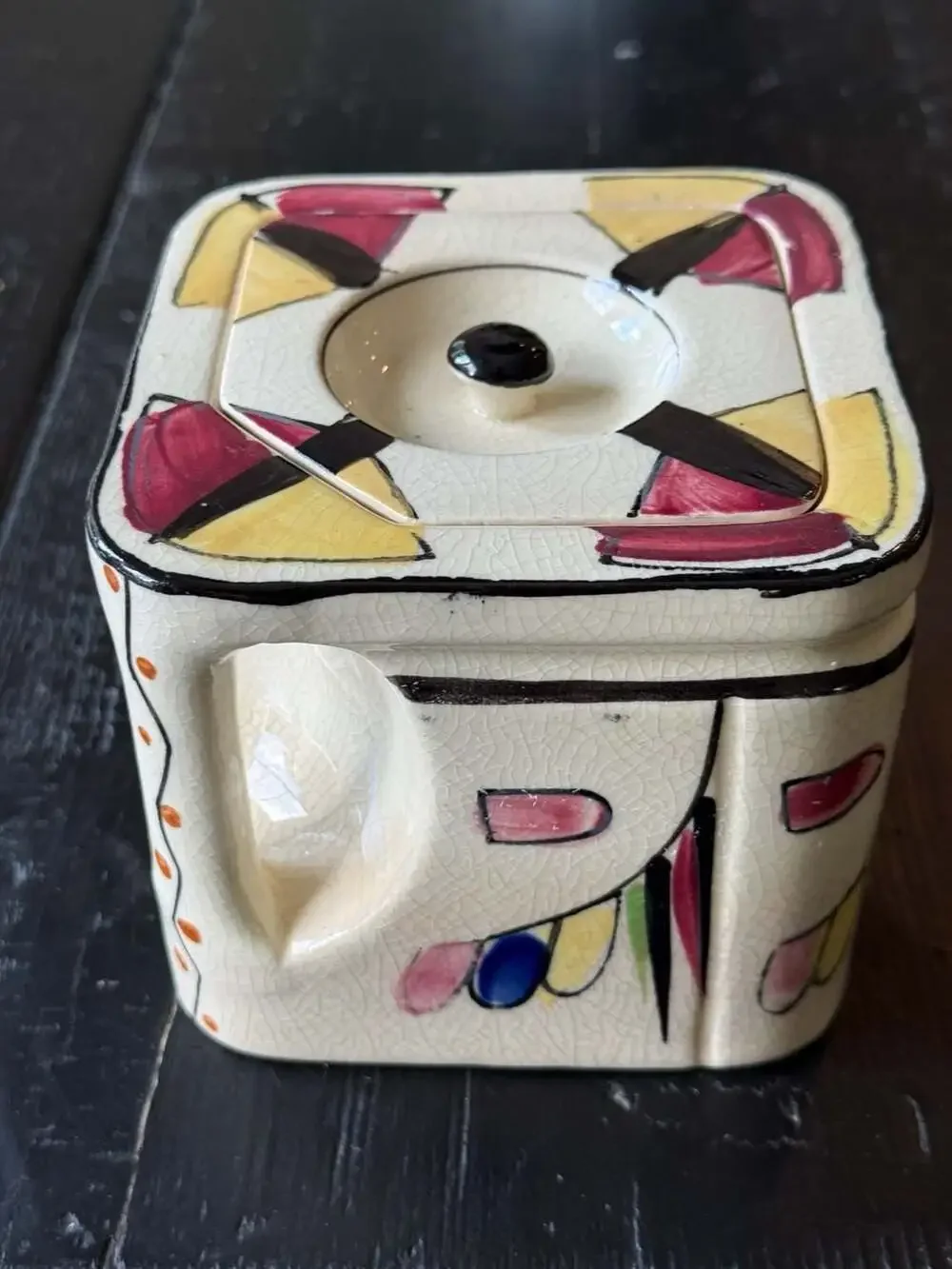 Vintage Art Deco Style Japanese Ceramic Tea Jar or Biscuit Barrel with Geometric